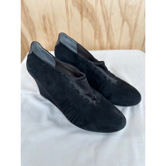 Umberto Ruffini Signature Black Leather & Suede Stretch Wedge Shoes Size 8 - Picture 8 of 10